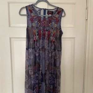 Johnny Was Biya Mesh Midi Dress Navy Blue M